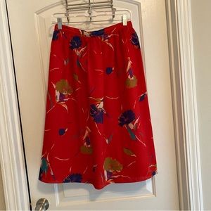 Vintage 1980s Red Floral Midi Skirt